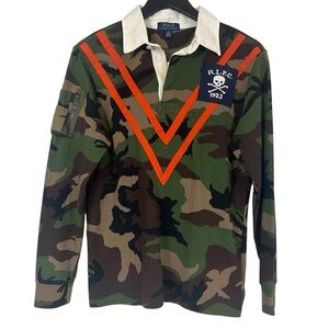 NWT Polo by Ralph Lauren Green Camouflage Shirt with Orange Accents